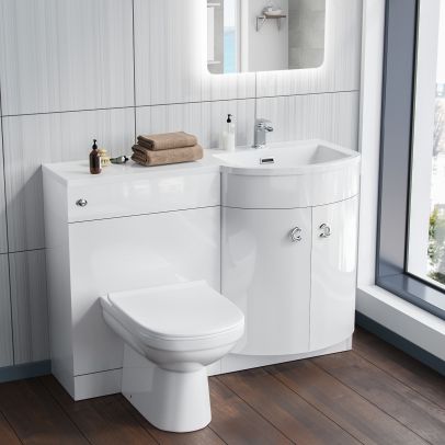 Dene RH 1100mm Vanity Basin Unit & Desone Back To Wall Toilet White