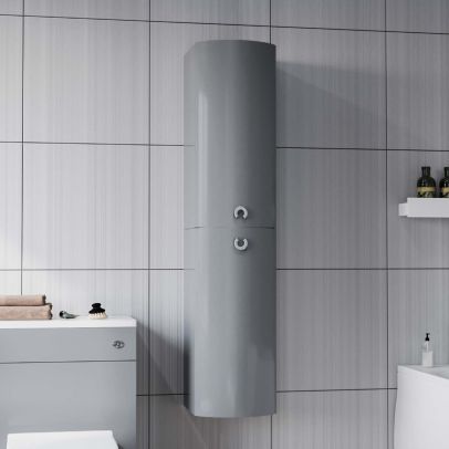 Dene 1400 mm Bathroom Wall Hung Cabinet Storage Tall Shelf Furniture Steel Grey