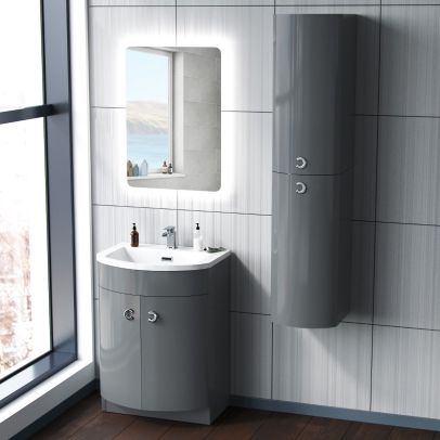 Dene 600mm Vanity Basin Unit and Wall Storage Cabinet Light Grey 