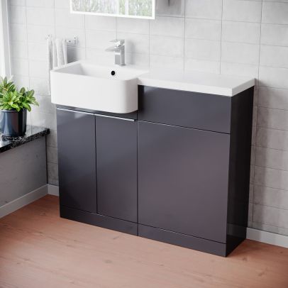 1000mm Left Hand Freestanding  Anthracite Cabinet with Basin & WC Unit 