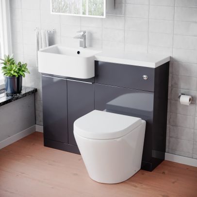 1000mm LH Freestanding Cabinet Anthracite with Basin, WC Unit & Toilet 