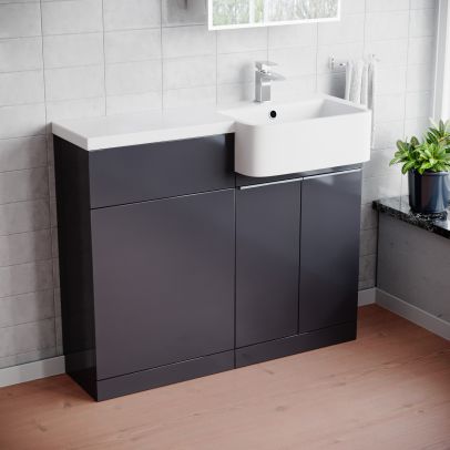 1000mm RightHand Freestanding  Anthracite Cabinet with Basin & WC Unit 