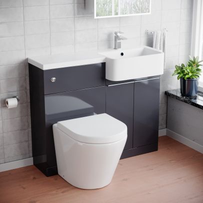 1000mm RH Freestanding Cabinet Anthracite with Basin, WC Unit & Toilet 