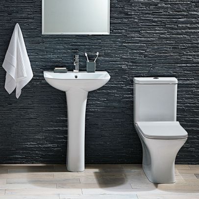 White Modern Open Back Pan Toilet WC Including Cistern & Wrap Over Seat | Morel