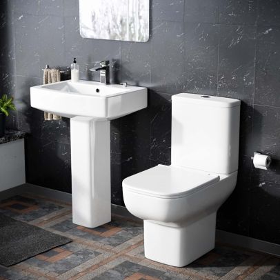 Bleu Rimless Toilet Pan and  560 mm Full Pedestal Basin 
