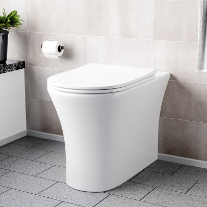 Henley Modern Bathroom Comfort Height Rimless Back to Wall Toilet with Soft Close Seat White