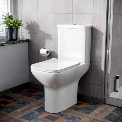 Ari Comfort Height Rimless Close Coupled WC Toilet Cistern & Soft Close Seat