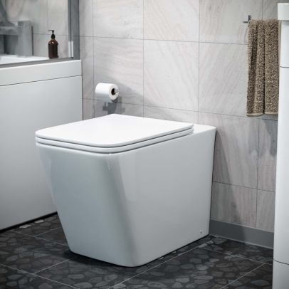 Square Rimless Back To Wall Toilet With UF Seat White