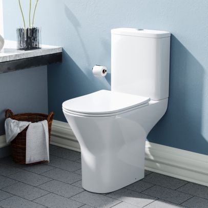 Regis Comfort Height Rimless Close Coupled Toilet Pan, Cistern & Toilet Seat
