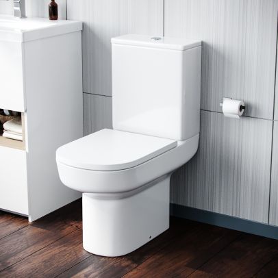 Modern Rimless Close Coupled Toilet and Cistern Soft Close Seat WC