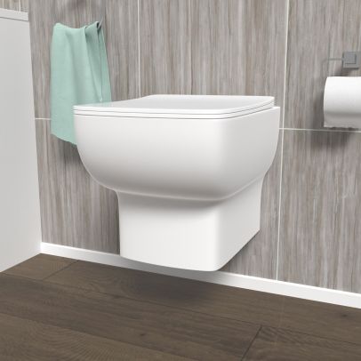 Warley Rimless Square Wall Hung Toilet Pan with Soft Close Toilet Seat White
