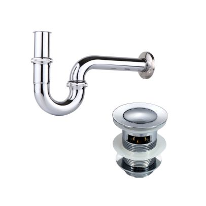 Brass Bathroom Sink Drain P-trap Chrome Plated + Basin Waste