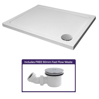 Slimline 1100 x 760 Rectangle Bathroom White Shower Tray Stone Resin and Waste