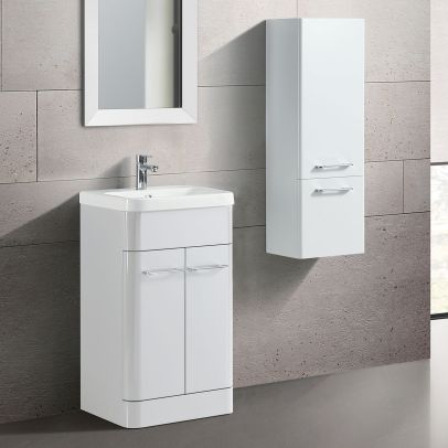 Lex Freestanding Bathroom 500mm Vanity Unit & Side Cabinet White Gloss