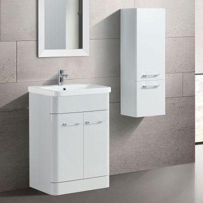 Lex Freestanding MDF Bathroom 600mm Vanity Unit & Side Cabinet White Gloss