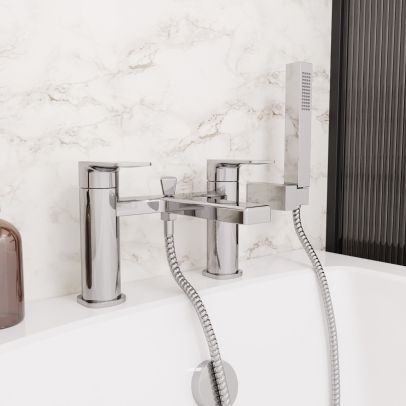 Nes Home Modern Deck Mounted Chrome Bath Shower Mixer Tap with Shower Handset