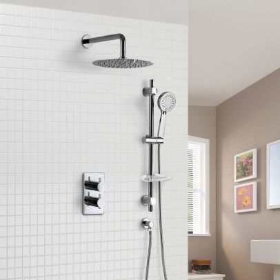 Concealed Thermostatic Shower Mixer with hand held Adjustable Rail and Rainfall Shower Head