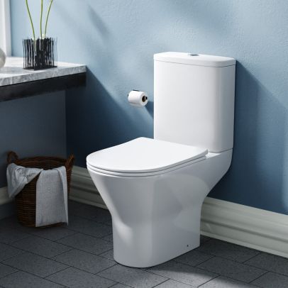 Modern Close Coupled Rimless Round Toilet Ceramic Soft Closing Seat White Okham