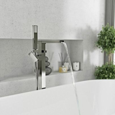Ozone Chrome Square Freestanding Waterfall Bath Shower Mixer Modern Bathroom 