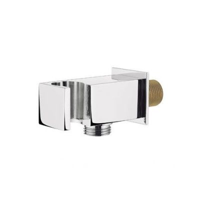 Square Chrome Wall Outlet Elbow Hose Connector with Shower Handset Holder