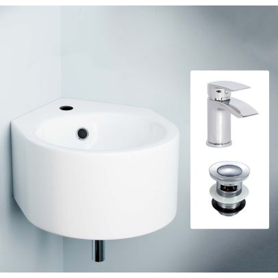Libra Corner Wall Hung Basin Sing with Mono Waterfall Tap and Waste