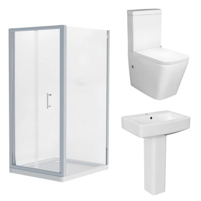 Square Shower Enclosure Suite, Bi-Fold Shower enclosure, Tray, Waste, Close Coupled Toilet