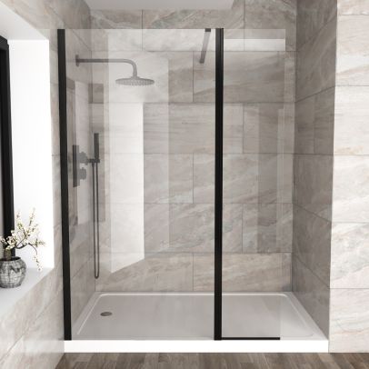Samotha 6mm Tempered Glass Screen Flipper Return Panel Black for Walk-in Shower Enclosure