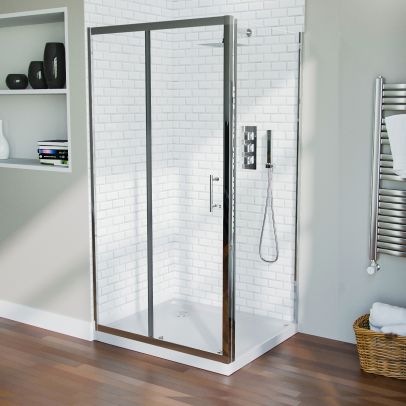 1000 mm Slider Shower Door Enclosure with 760 Framless Glass Panel Screen + Tray