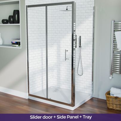 1100 mm Slider Shower Door Enclosure with 760 Frameless Glass Panel Screen + Tray