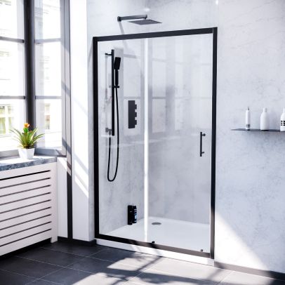 Keni 1300mm Aluminum Matte Black Shower Sliding Door Tempered Glass