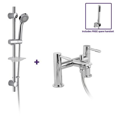 Shower Handset and Adjustable Slider Riser Rail Kit with Bath Shower Mixer Tap