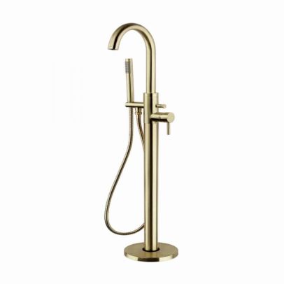 Kartell Ottone Freestanding Bath Shower Mixer Tap with Shower Kit - Brushed Brass