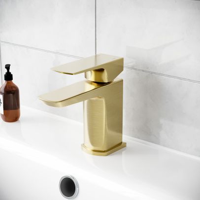 Modern Cloakroom Brushed Brass Square Basin Mono Mixer Tap