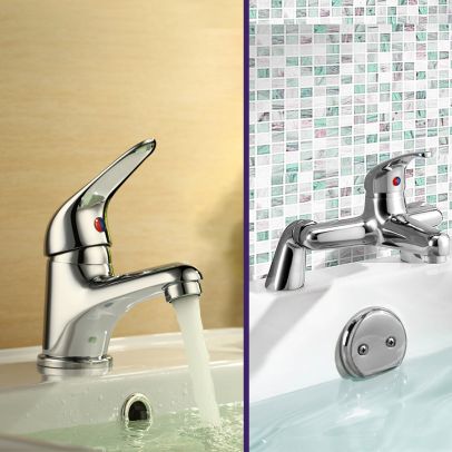 Dame Bathroom Basin Mono Mixer Tap, Bath Filler Tap & Waste Chrome