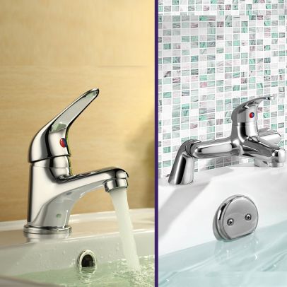 Studio Contemporary Bathroom Basin Single Lever Mixer Tap & Deck Mounted Bath Filler