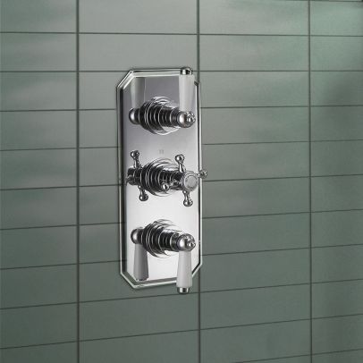 Traditional 3 Dial 2 Way Concealed Thermostatic Shower Valve Brass Chrome
