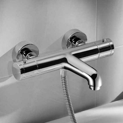 Contemporary Wall Mounted Round Thermostatic Bath Shower Mixer Tap With Handset Kit And Bracket 