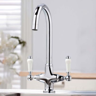 Traditional Twin Lever Kitchen Mixer Tap Chrome