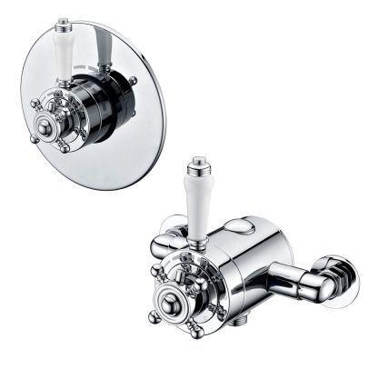 Albert Bathroom Traditional Cross Handle Thermostatic Exposed/Concealed Shower Valve 