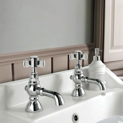 Eliza Traditional Cross Lever Bath Taps Twin Chrome Pair Solid Brass Hot and Cold