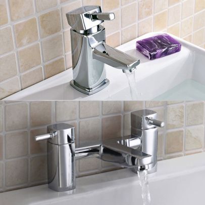 Newport Square Mini Basin Mixer & Bath Filler Taps Chrome