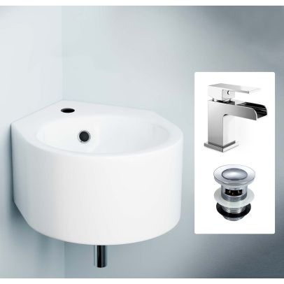 Palmer 300mm Bathroom Wall Hung Cloakroom Basin with Waterfall Mono Tap & Waste