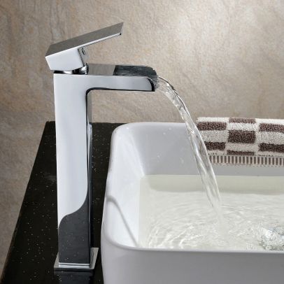 Ozone Modern Square Extended Countertop Waterfall Basin Mono Mixer Tap