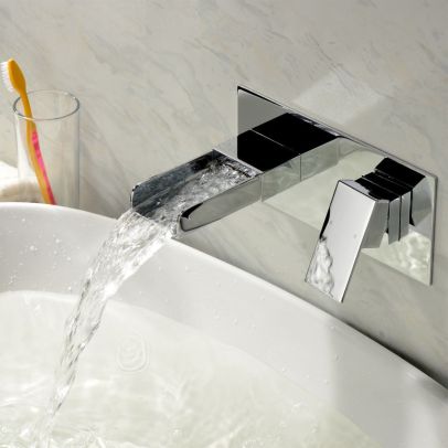 Ozone Designer Luxury Square Waterfall Concealed Wall Mounted Basin Mixer Tap