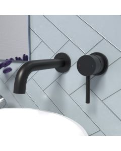 Alice Basin Sink Matte Black Modern Brass Bathroom Wall Mounted Tap   | Luxhaus