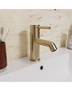 Alice Modern Deck Mounted Brushed Brass Round Single Lever Basin Mono Mixer Tap