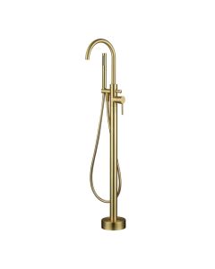 Alice Modern Brushed Brass Freestanding Bath Shower Mixer Tap with Handheld Kit   | Luxhause